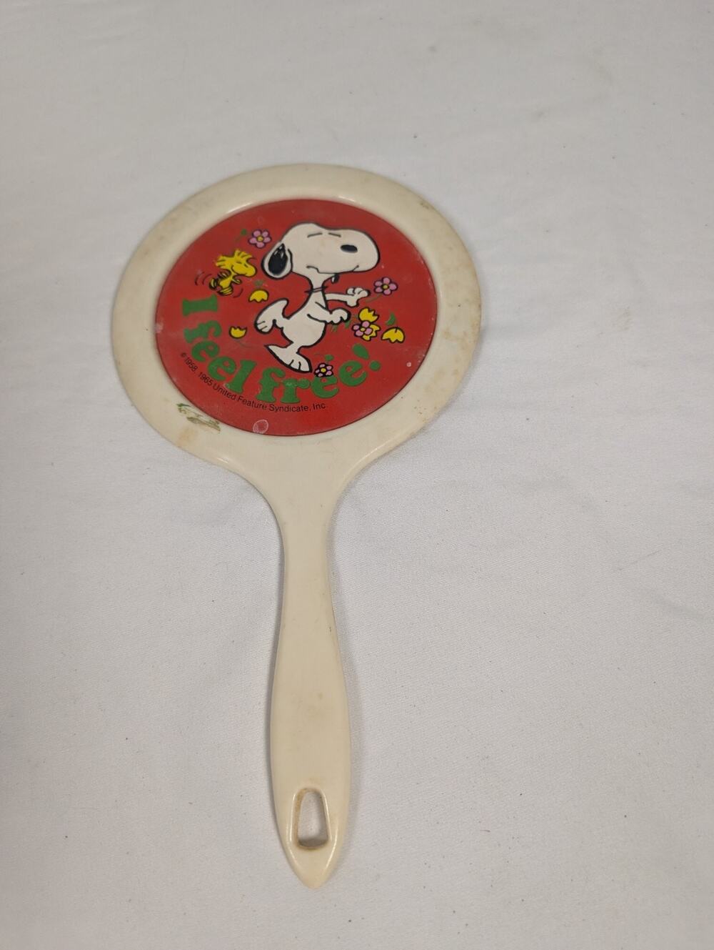 Vintage Snoopy Woodstock I Feel Free Hand Mirror Peanuts UFS 1958 1965 Retro
